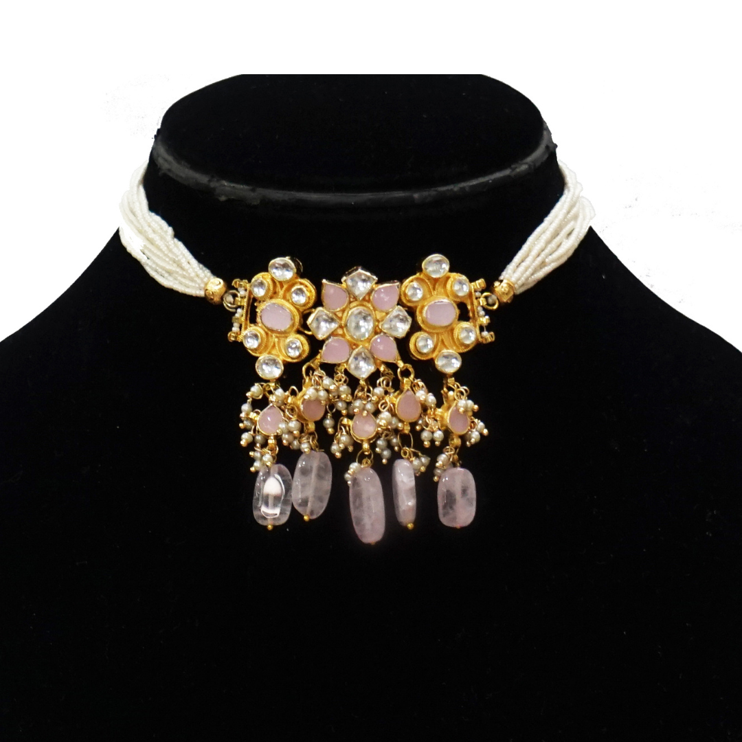 Pink Handcrafted Kundan Necklace Set