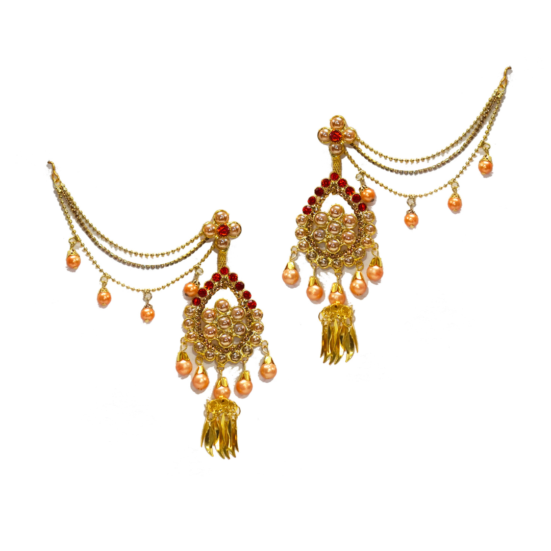 Golden Red Handcrafted Brass Earrings