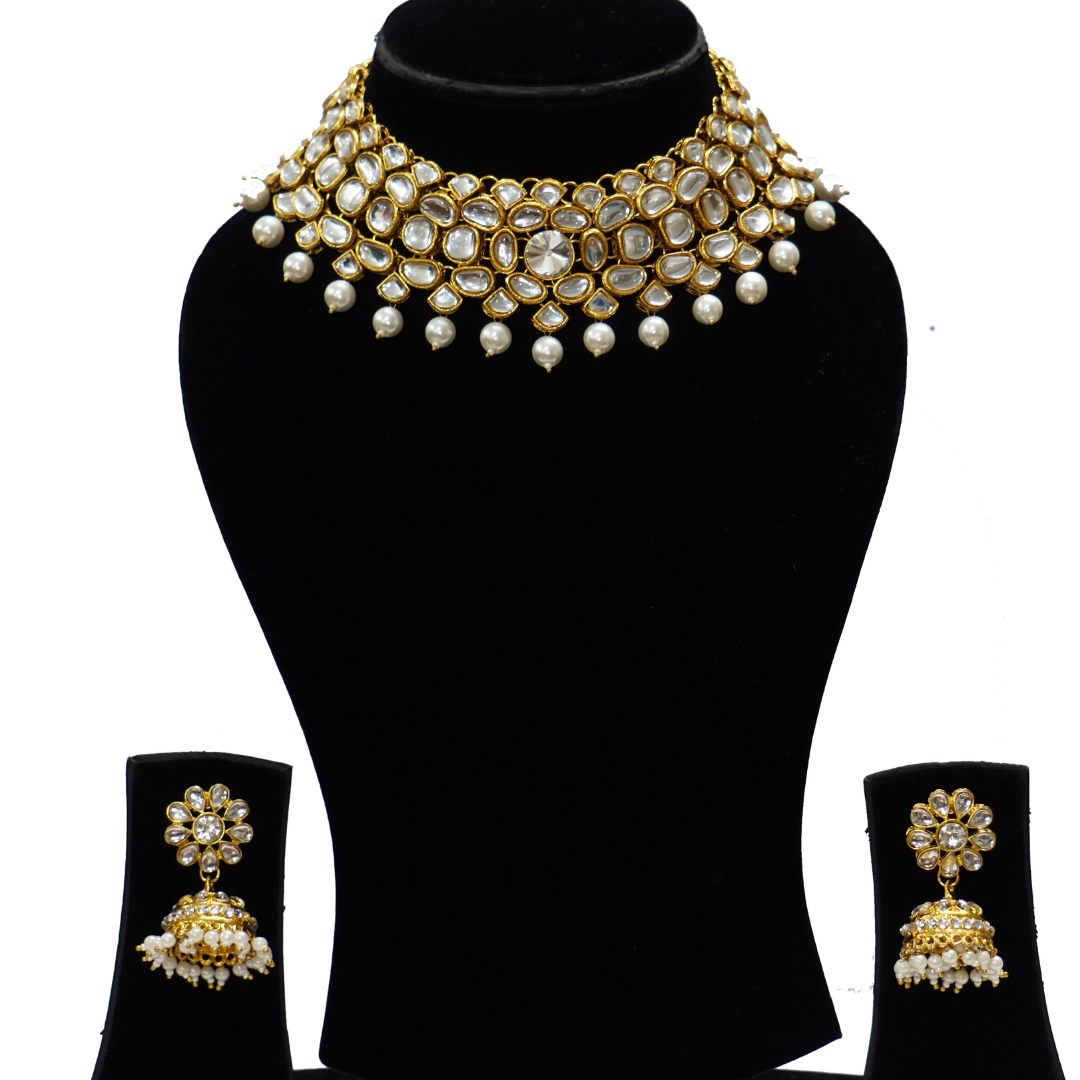 White Handcrafted Brass Necklace Set