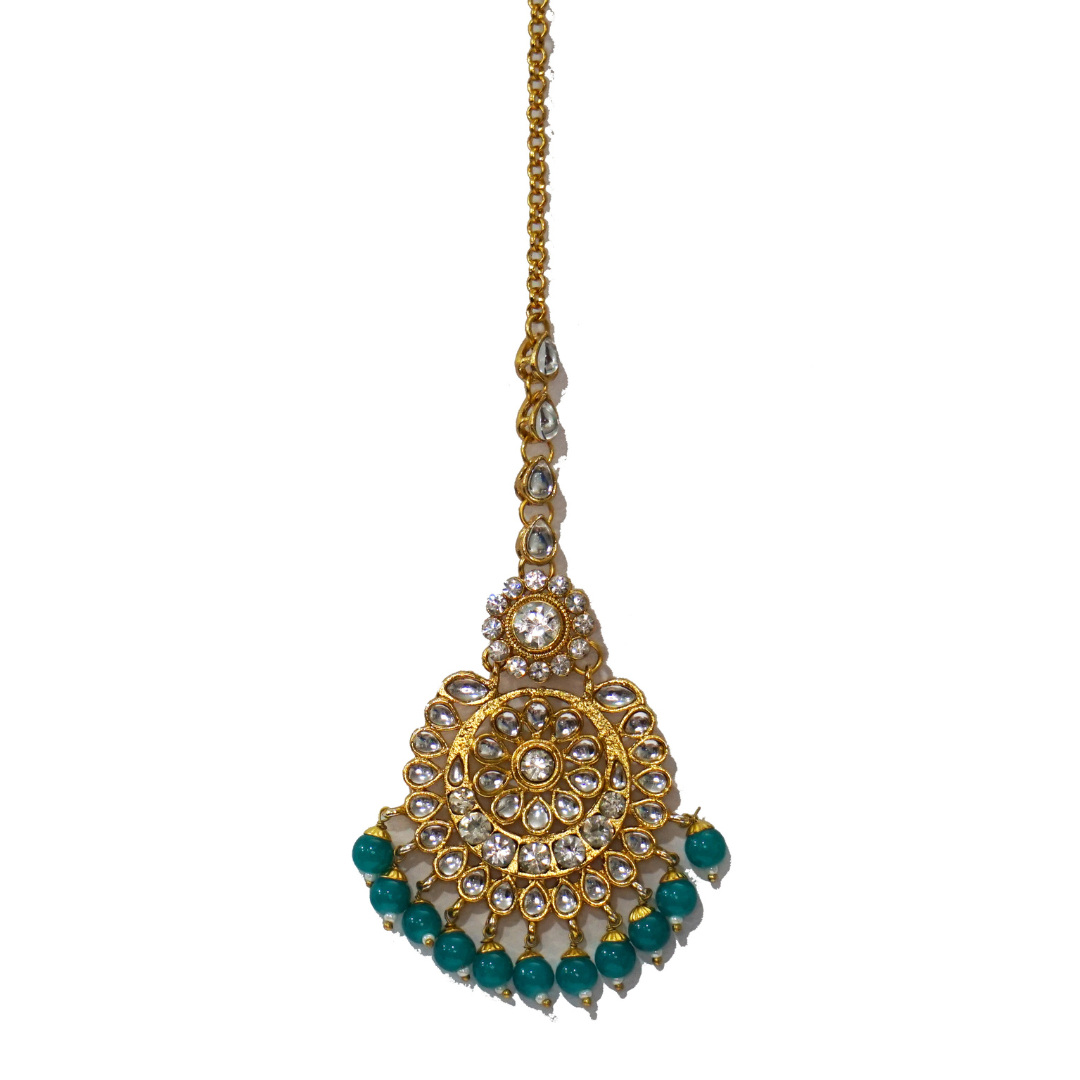 Green Handcrafted Maharaani Brass Necklace Set