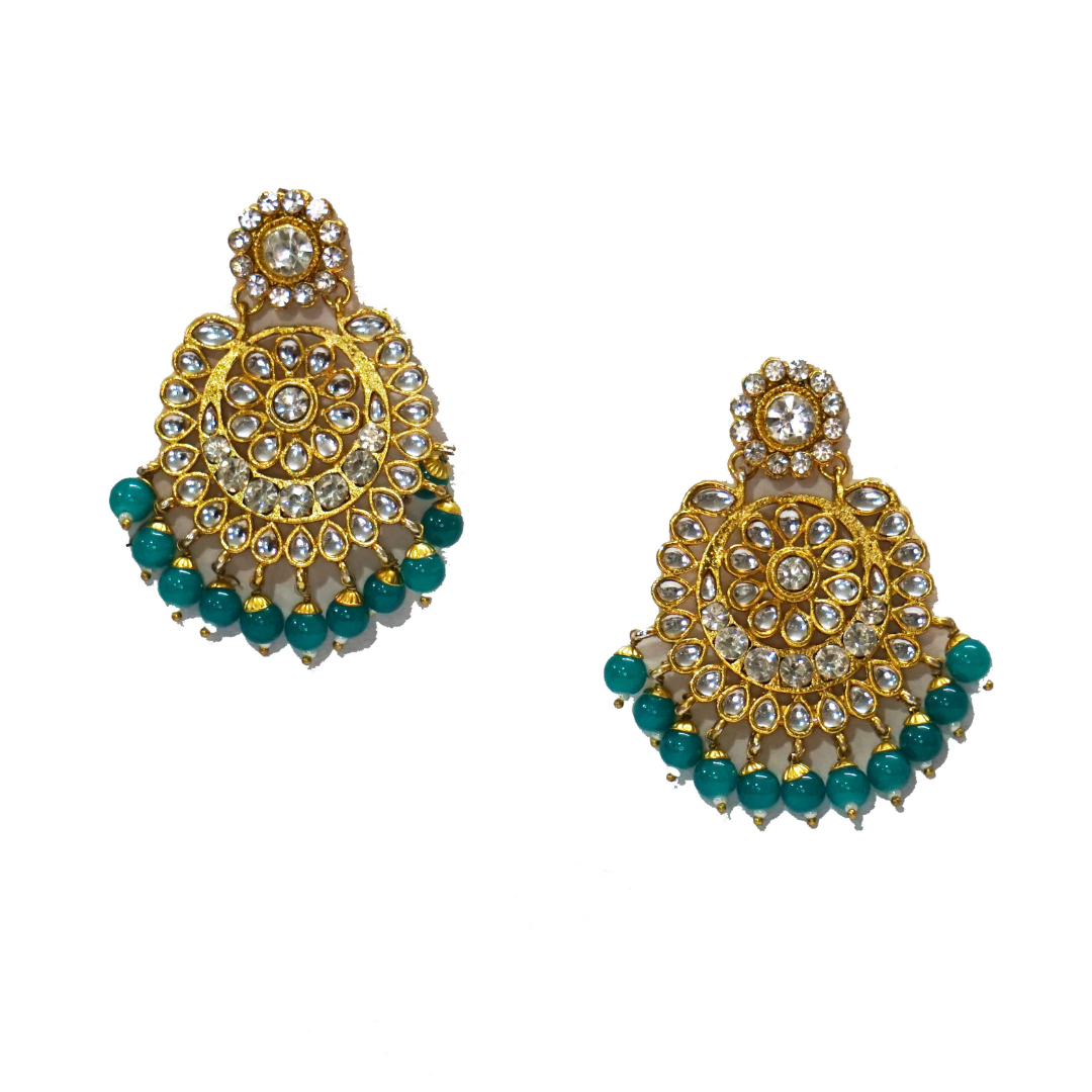 Green Handcrafted Maharaani Brass Necklace Set