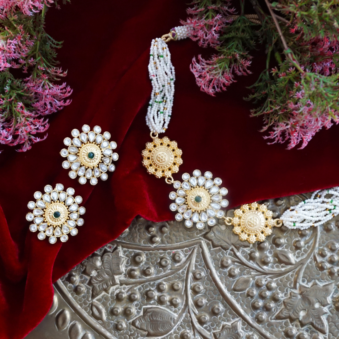 White Handcrafted Brass Choker Set