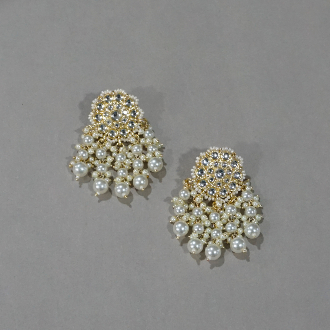 White Handcrafted Kundan Earrings