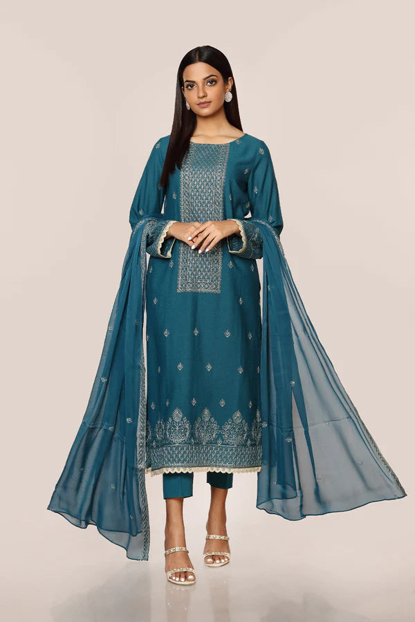 Teal Blue Cotton Silk Kurta