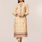 Beige Embroidered Cotton Kurta with Pants - Set of 2