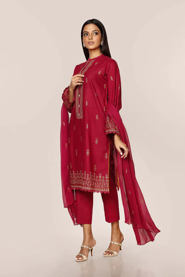 Maroon Cotton Silk Suit - Set Of 3