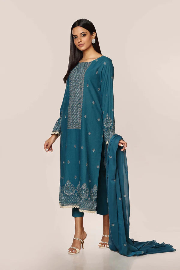 Teal Blue Cotton Silk Kurta