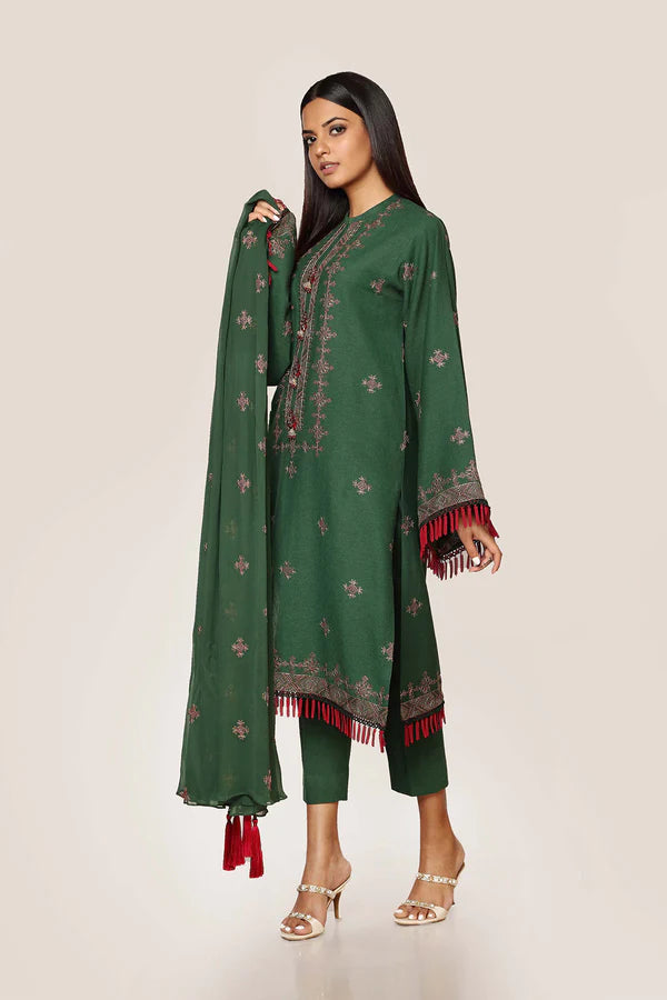 Green Embroidered Cotton Kurta