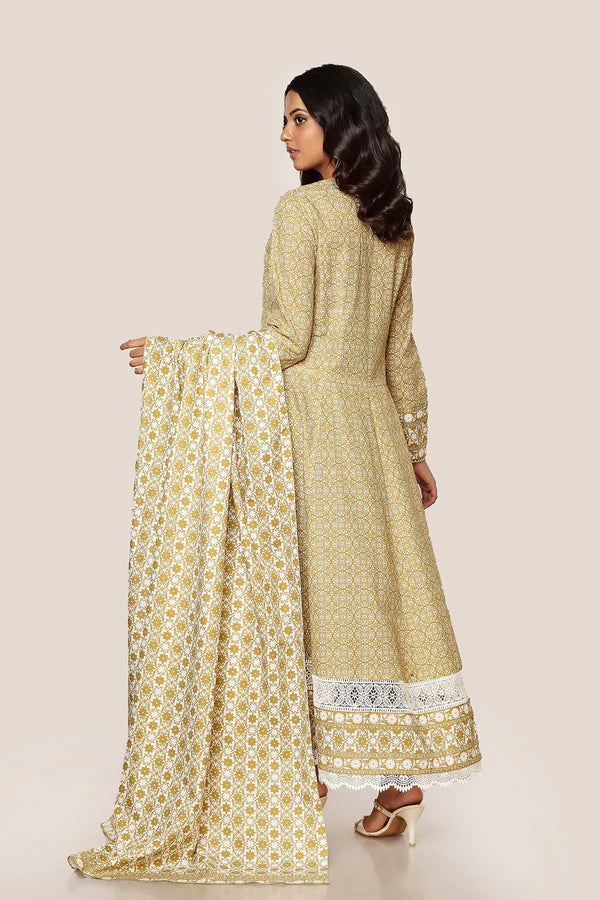 Yellow Block Printed Dupatta