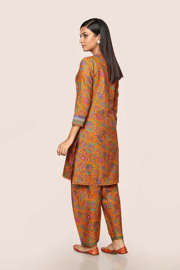 Mustard Yellow Printed Cotton Kurta