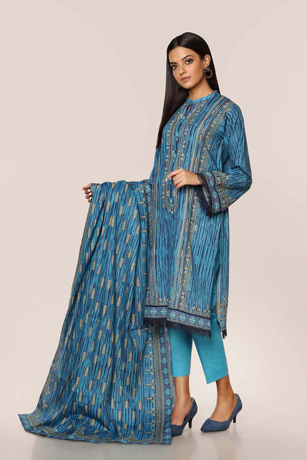 Blue Embroidered Cotton Suit - Set of 3