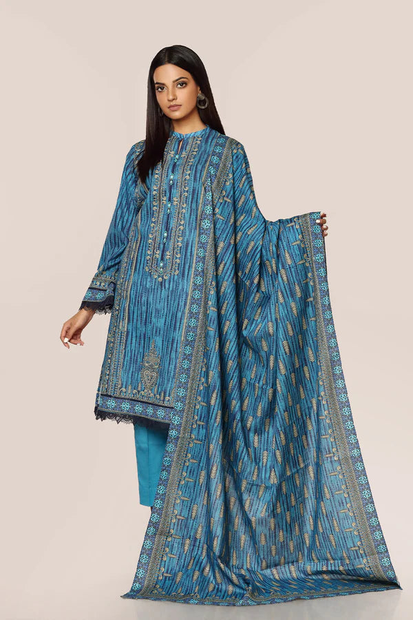 Blue Embroidered Cotton Suit - Set of 3