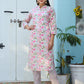 Pink Printed Cotton Kurta Pant Set