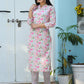 Pink Printed Cotton Kurta Pant Set